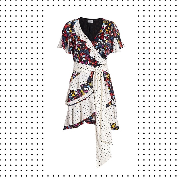 NWT Tanya Taylor - Bianka Mixed Print Wrap Mini Dress 6 - Picture 11 of 12